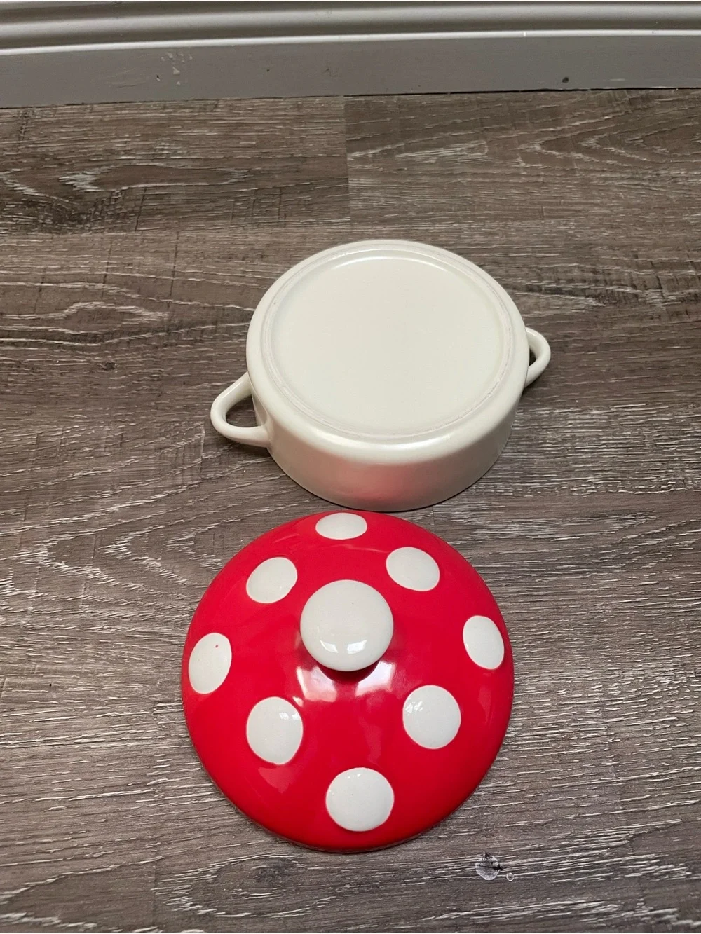 Red and White Polka Dot Mushroom Ceramic Covered Brie Cheese Dish